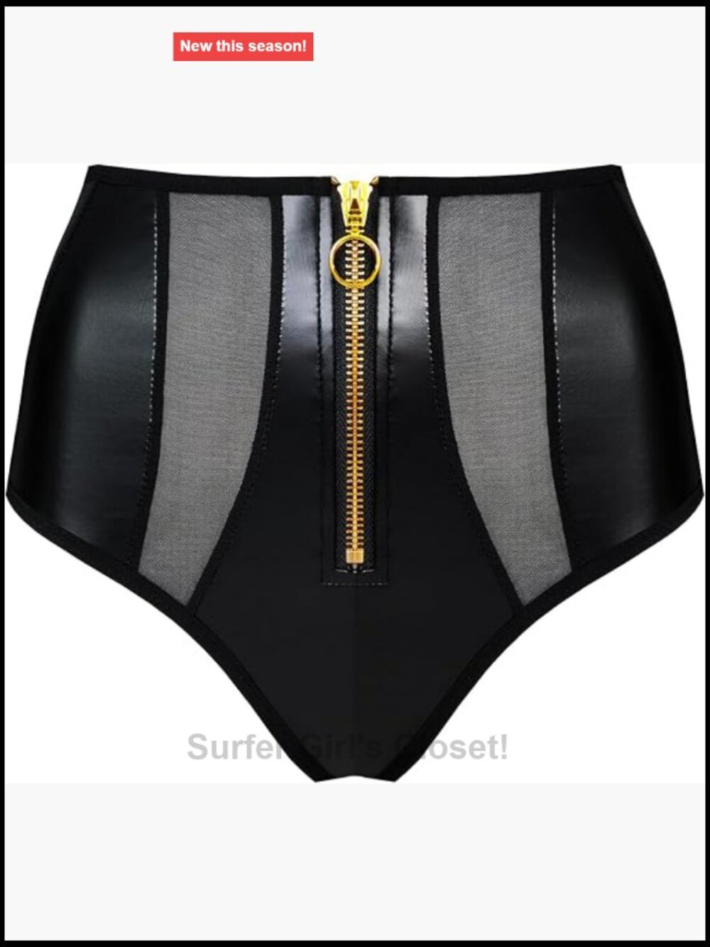 Faux Leather High-Waist Brief Panty with Front-Open Zipper